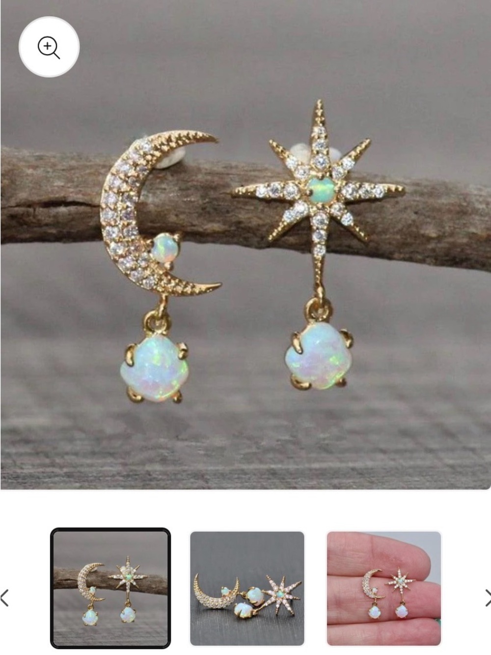 Gold Moon & Star Opal Drop Earrings - Iridescent White
